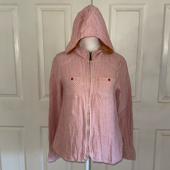 Toad&Co. Red Striped Organic Cotton Lightweight Hooded Shacket - Picture 1 of 7